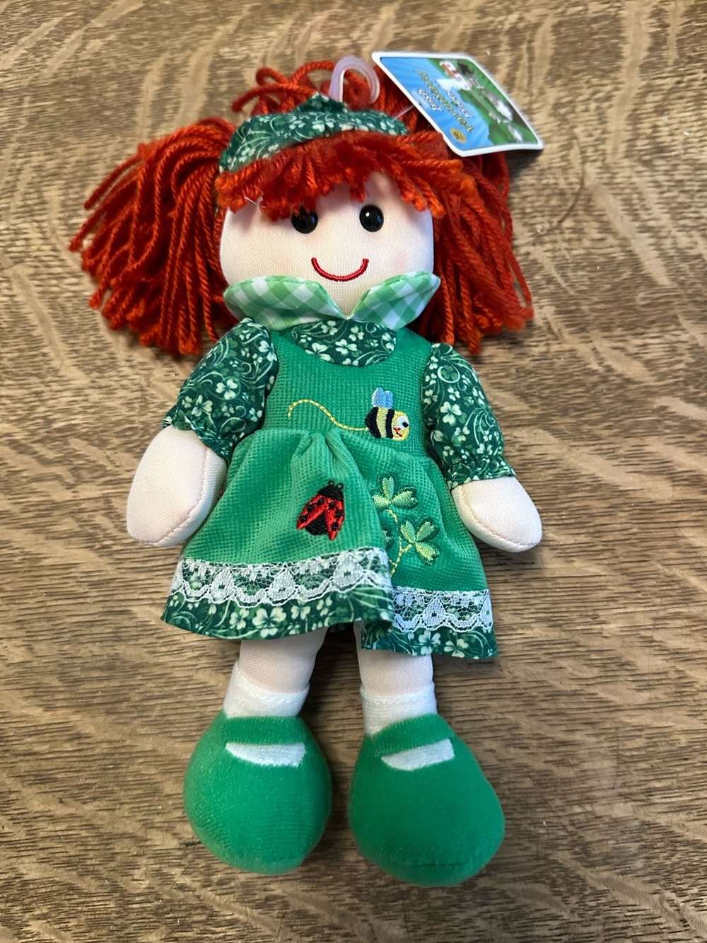 Irish Farmyard Friends Green Rag Doll Plush Toy with Red Hair - Soft Doll NWT